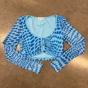 Superdown Blue Longsleeve Gianna Circle Cutout Blouse Top Small